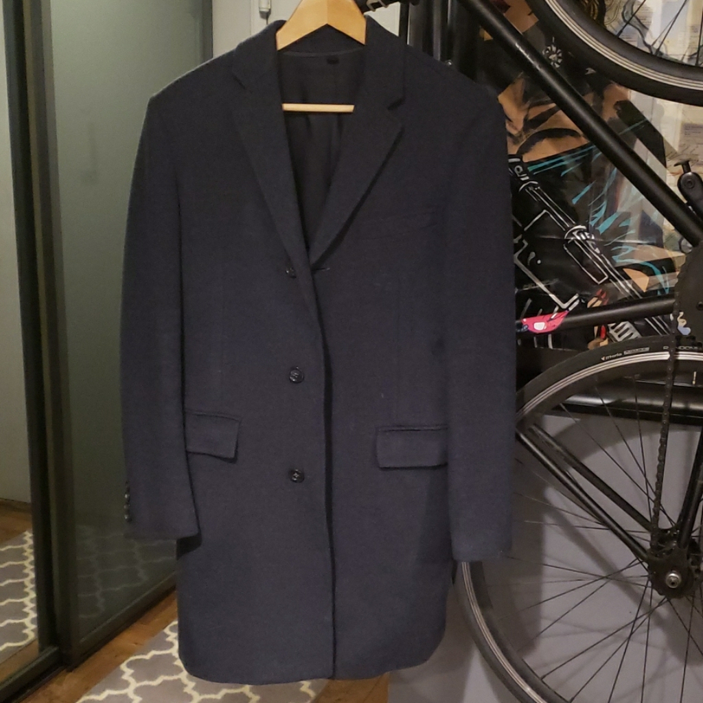 J Crew Mens Navy Wool Over Coat - 36s